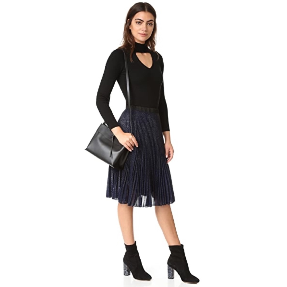 La Petite Française Black French Designer Pleated Midi Skirt